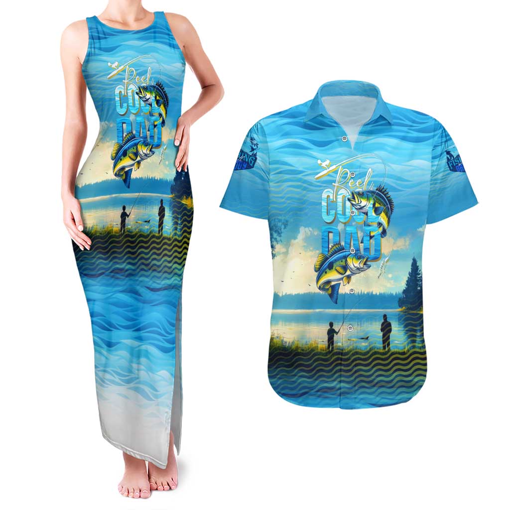 Reel Cool Dad Fishing Couples Matching Tank Maxi Dress and Hawaiian Shirt Father Hooked on Love and Lakeside Moments