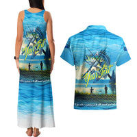 Reel Cool Dad Fishing Couples Matching Tank Maxi Dress and Hawaiian Shirt Father Hooked on Love and Lakeside Moments