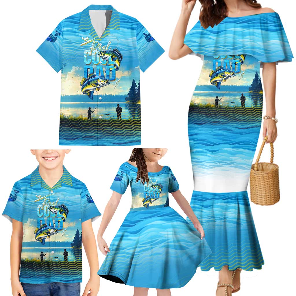 Reel Cool Dad Fishing Family Matching Mermaid Dress and Hawaiian Shirt Father Hooked on Love and Lakeside Moments
