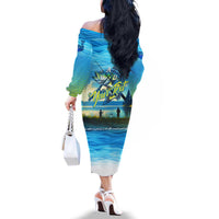 Reel Cool Dad Fishing Family Matching Off The Shoulder Long Sleeve Dress and Hawaiian Shirt Father Hooked on Love and Lakeside Moments