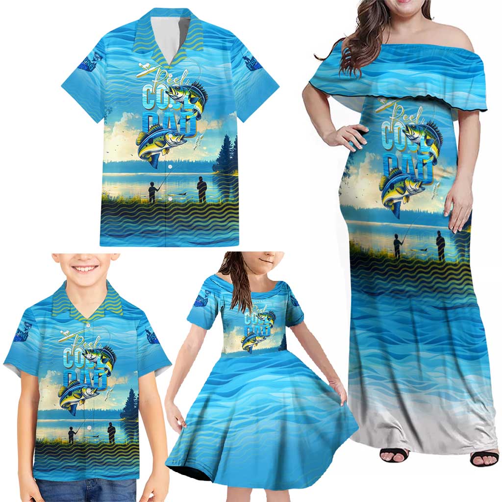 Reel Cool Dad Fishing Family Matching Off Shoulder Maxi Dress and Hawaiian Shirt Father Hooked on Love and Lakeside Moments