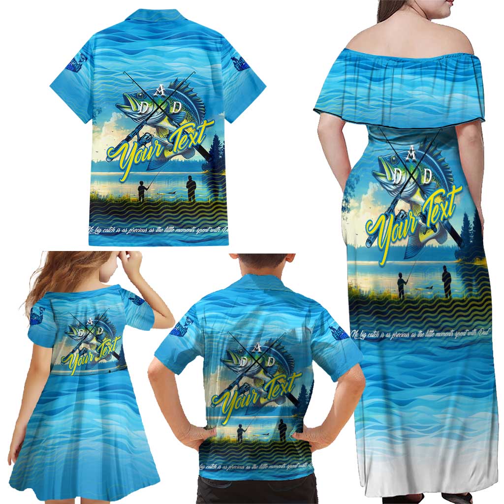 Reel Cool Dad Fishing Family Matching Off Shoulder Maxi Dress and Hawaiian Shirt Father Hooked on Love and Lakeside Moments