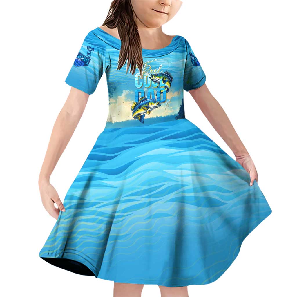 Reel Cool Dad Fishing Family Matching Off Shoulder Short Dress and Hawaiian Shirt Father Hooked on Love and Lakeside Moments