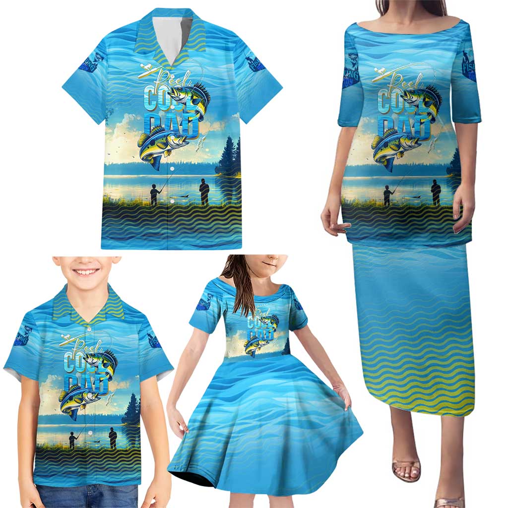 Reel Cool Dad Fishing Family Matching Puletasi and Hawaiian Shirt Father Hooked on Love and Lakeside Moments