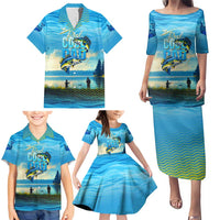 Reel Cool Dad Fishing Family Matching Puletasi and Hawaiian Shirt Father Hooked on Love and Lakeside Moments