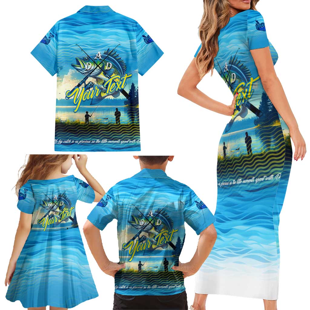Reel Cool Dad Fishing Family Matching Short Sleeve Bodycon Dress and Hawaiian Shirt Father Hooked on Love and Lakeside Moments