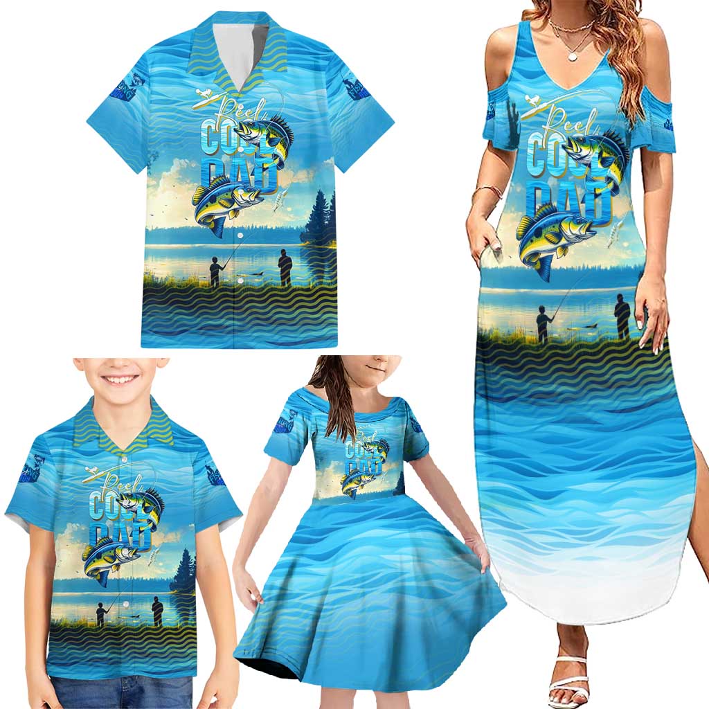 Reel Cool Dad Fishing Family Matching Summer Maxi Dress and Hawaiian Shirt Father Hooked on Love and Lakeside Moments