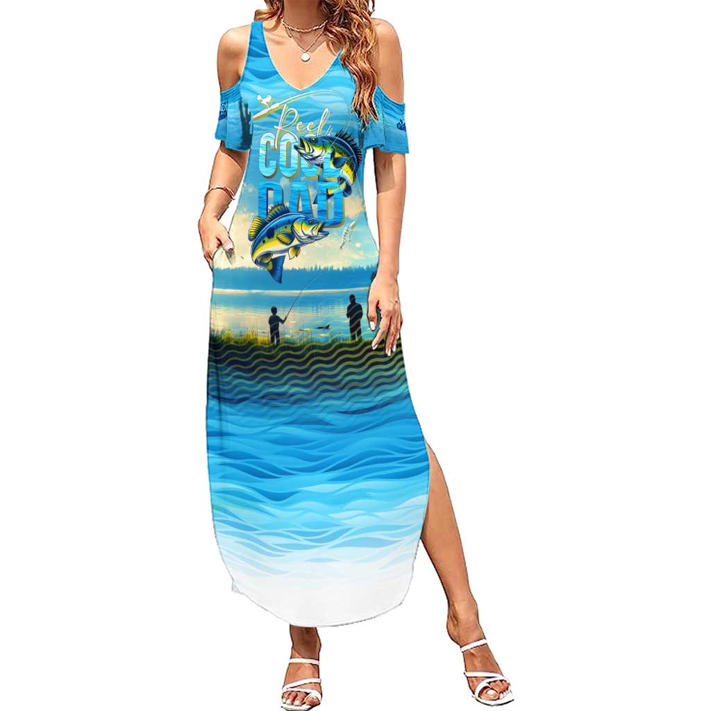 Reel Cool Dad Fishing Family Matching Summer Maxi Dress and Hawaiian Shirt Father Hooked on Love and Lakeside Moments