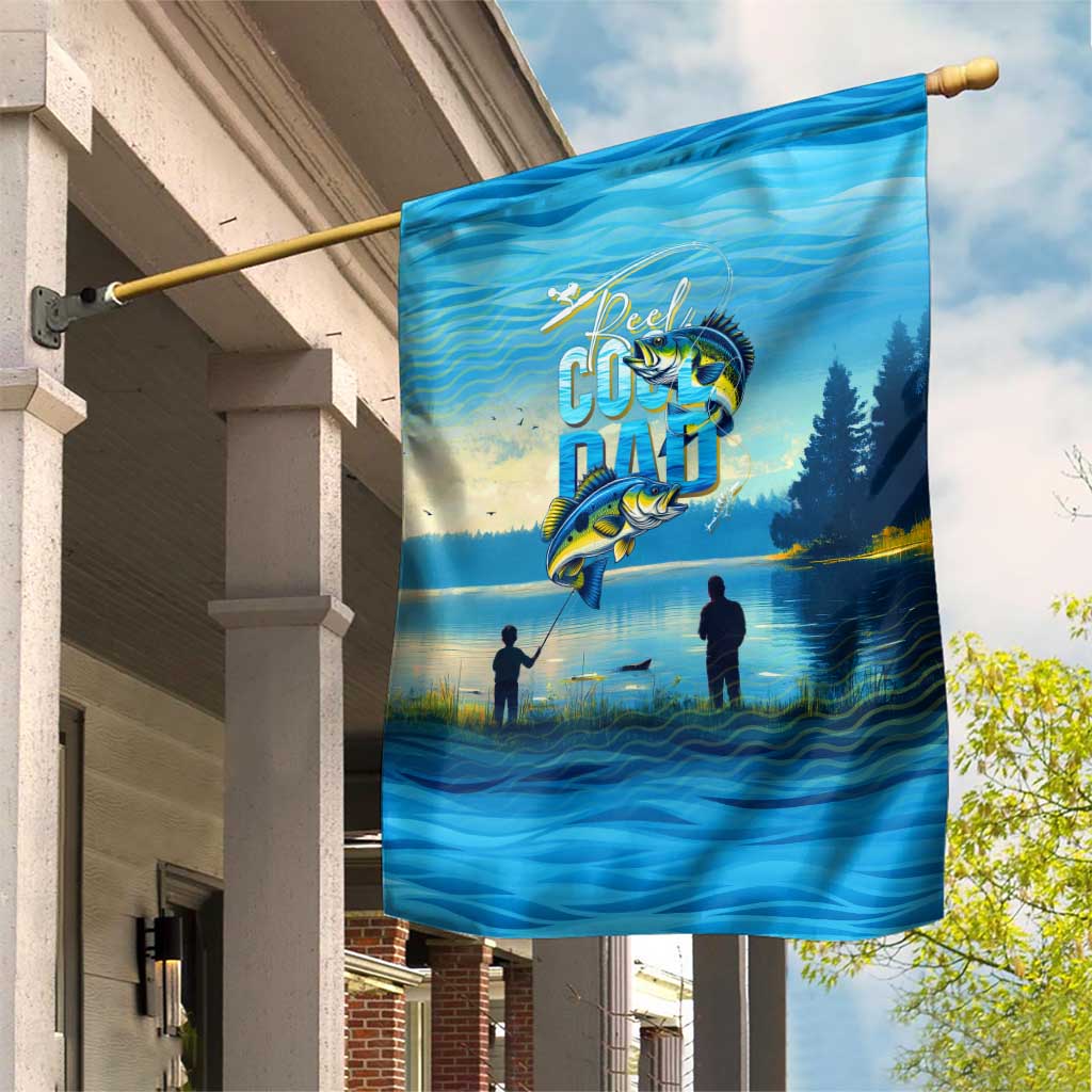 Reel Cool Dad Fishing Garden Flag Father Hooked on Love and Lakeside Moments