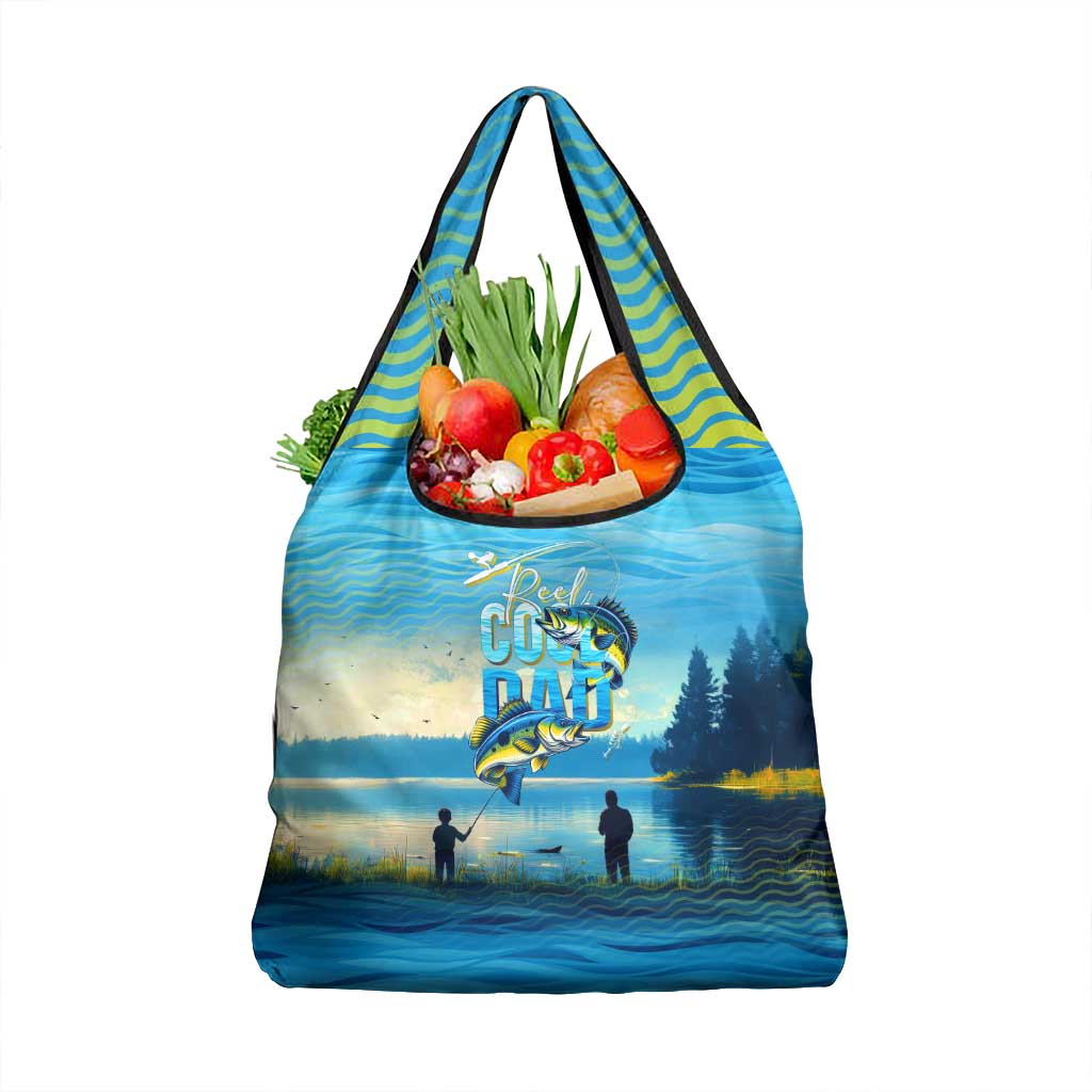 Reel Cool Dad Fishing Grocery Bag Father Hooked on Love and Lakeside Moments