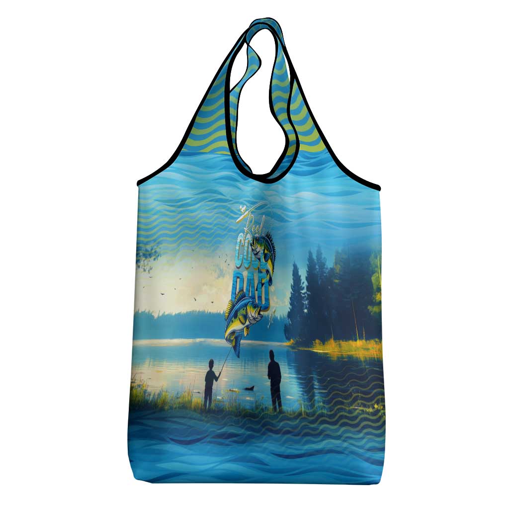 Reel Cool Dad Fishing Grocery Bag Father Hooked on Love and Lakeside Moments