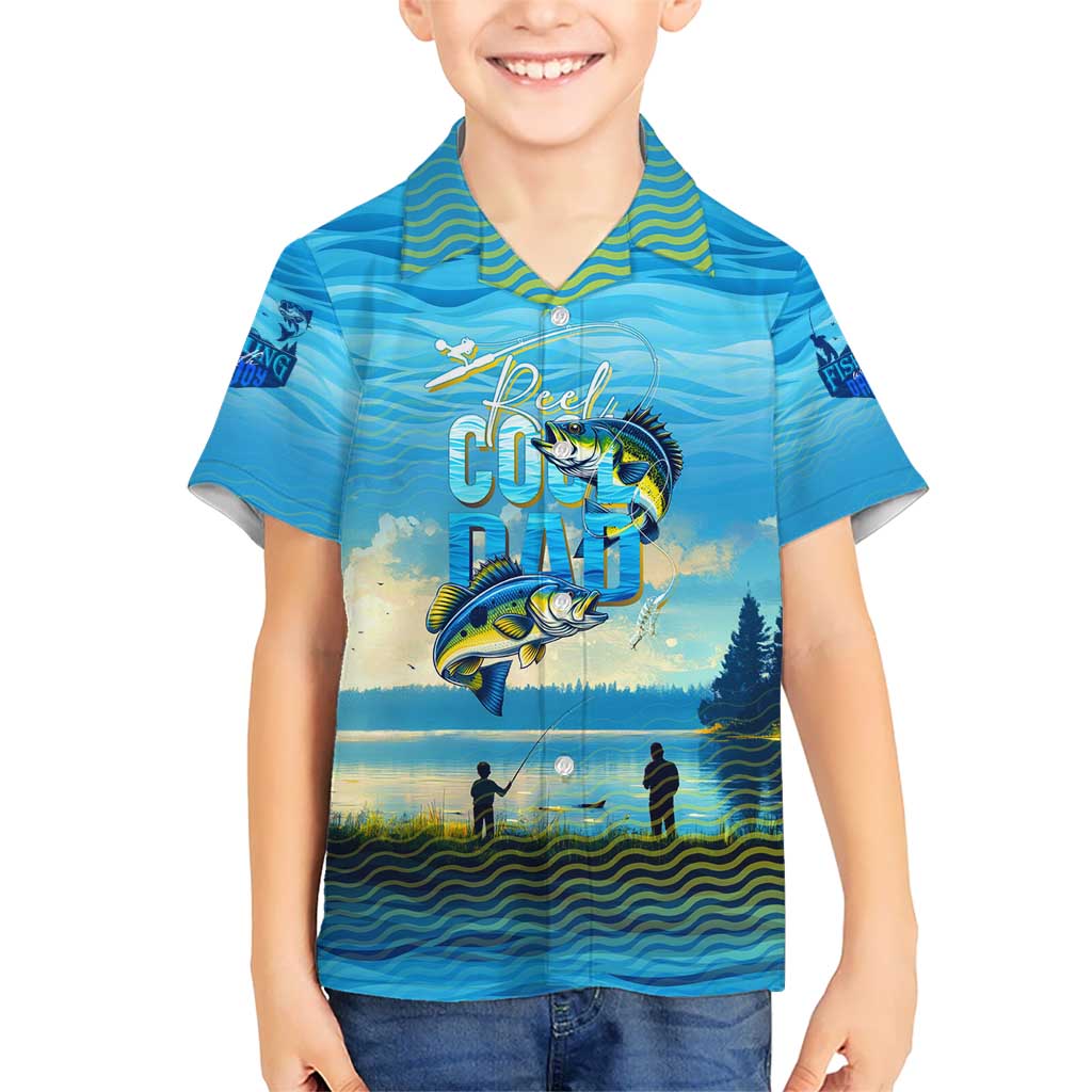 Reel Cool Dad Fishing Kid Hawaiian Shirt Father Hooked on Love and Lakeside Moments