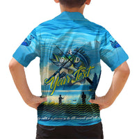 Reel Cool Dad Fishing Kid Hawaiian Shirt Father Hooked on Love and Lakeside Moments