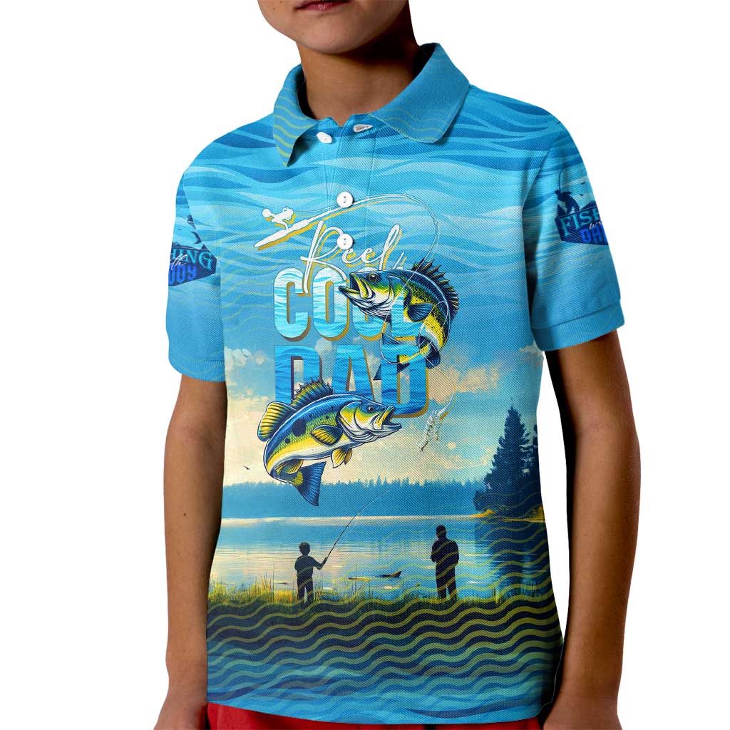 Reel Cool Dad Fishing Kid Polo Shirt Father Hooked on Love and Lakeside Moments
