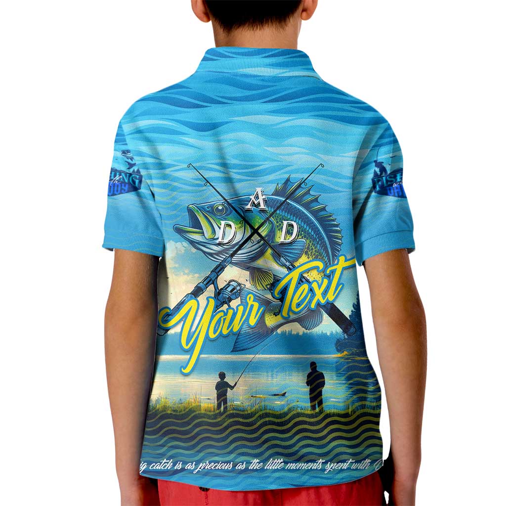 Reel Cool Dad Fishing Kid Polo Shirt Father Hooked on Love and Lakeside Moments