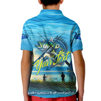 Reel Cool Dad Fishing Kid Polo Shirt Father Hooked on Love and Lakeside Moments