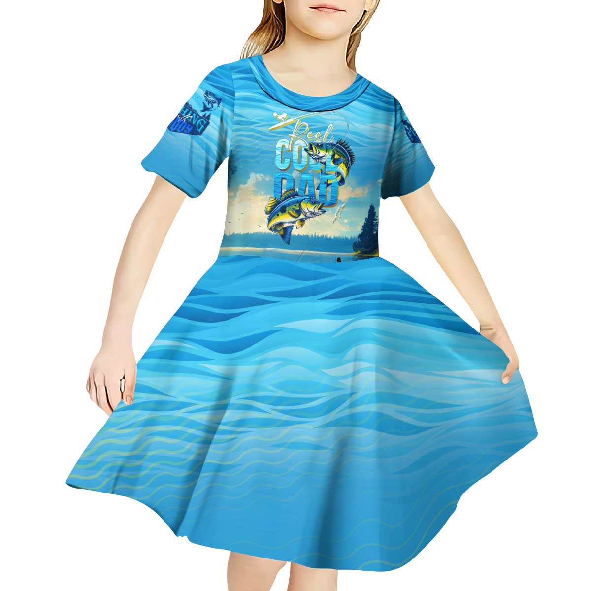 Reel Cool Dad Fishing Kid Short Sleeve Dress Father Hooked on Love and Lakeside Moments