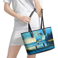 Reel Cool Dad Fishing Leather Tote Bag Father Hooked on Love and Lakeside Moments