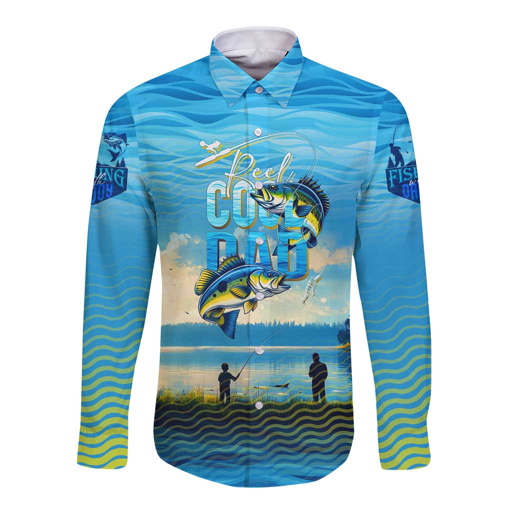 Reel Cool Dad Fishing Long Sleeve Button Shirt Father Hooked on Love and Lakeside Moments