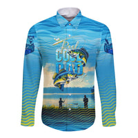 Reel Cool Dad Fishing Long Sleeve Button Shirt Father Hooked on Love and Lakeside Moments