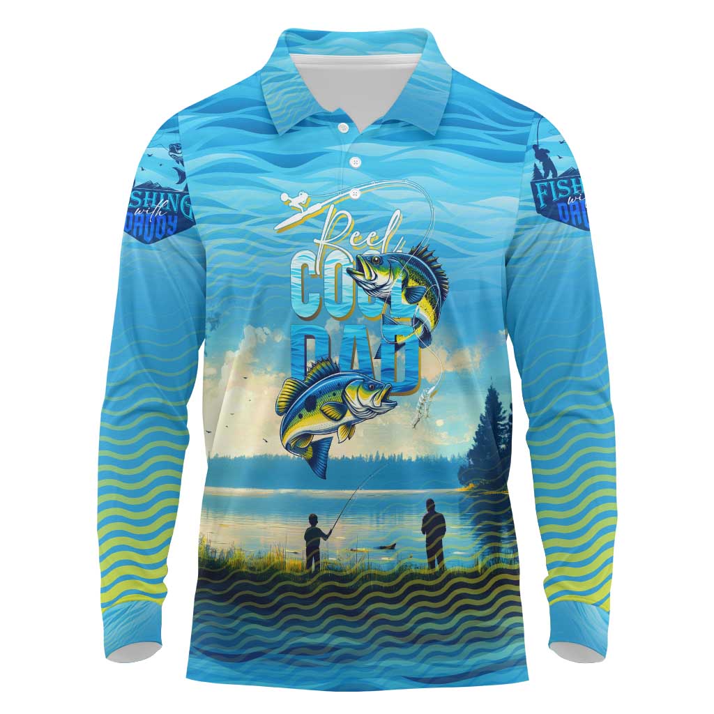 Reel Cool Dad Fishing Long Sleeve Polo Shirt Father Hooked on Love and Lakeside Moments