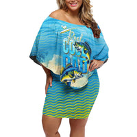 Reel Cool Dad Fishing Off Shoulder Short Dress Father Hooked on Love and Lakeside Moments