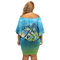 Reel Cool Dad Fishing Off Shoulder Short Dress Father Hooked on Love and Lakeside Moments