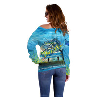 Reel Cool Dad Fishing Off Shoulder Sweater Father Hooked on Love and Lakeside Moments