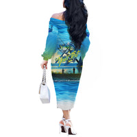 Reel Cool Dad Fishing Off The Shoulder Long Sleeve Dress Father Hooked on Love and Lakeside Moments