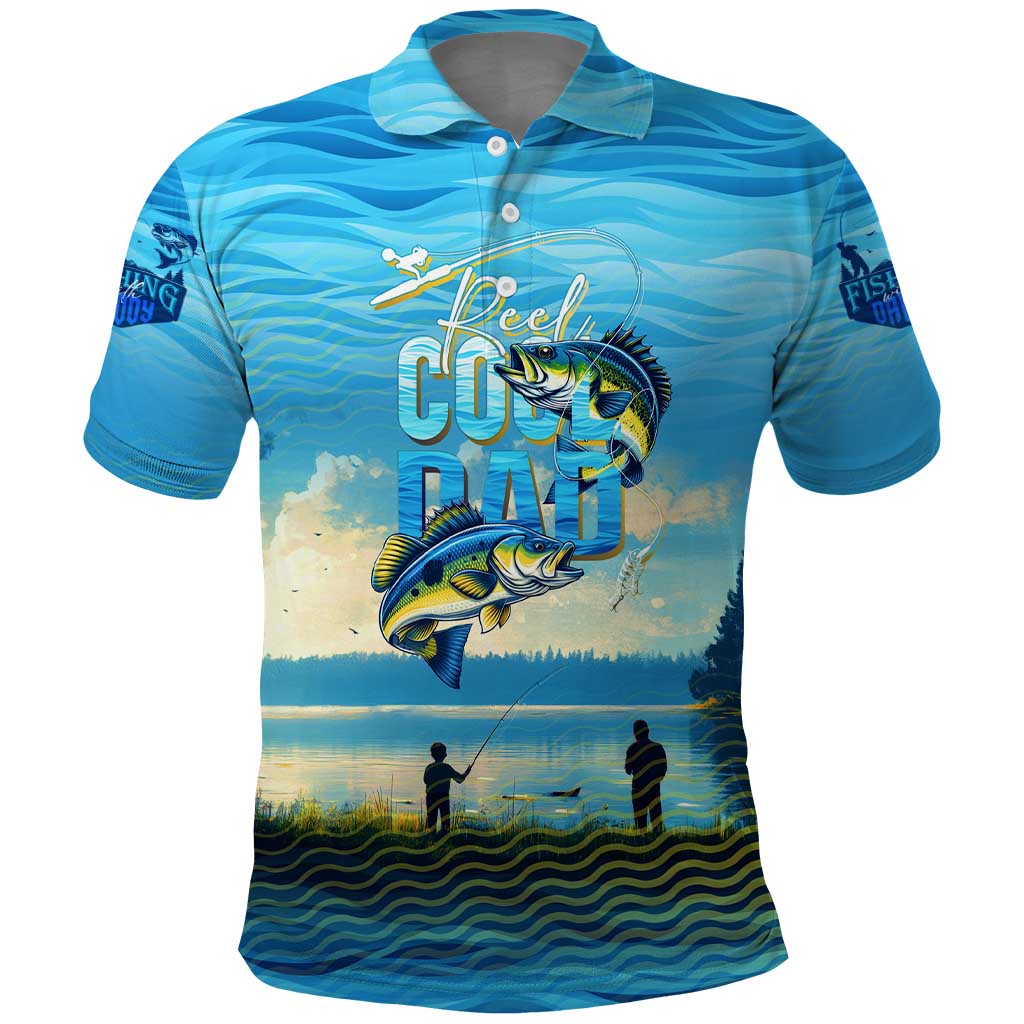 Reel Cool Dad Fishing Polo Shirt Father Hooked on Love and Lakeside Moments
