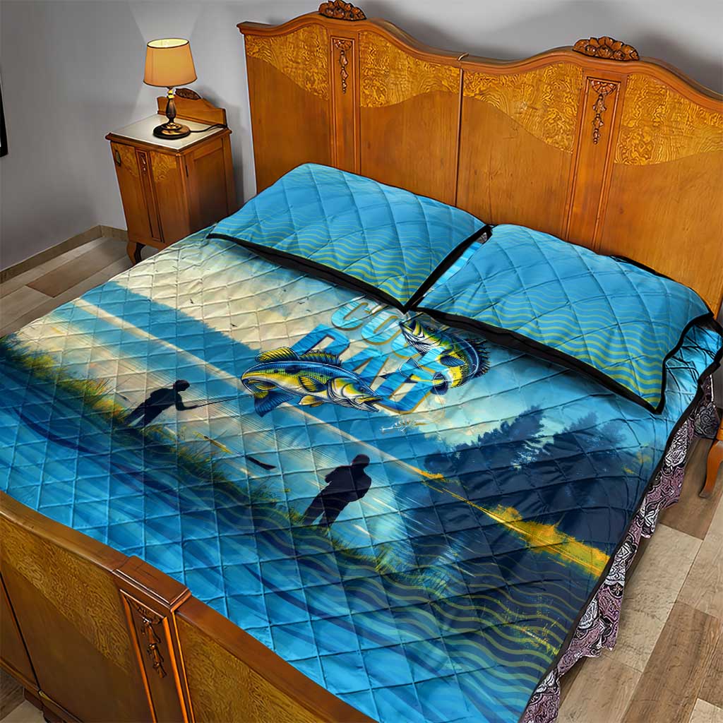 Reel Cool Dad Fishing Quilt Bed Set Father Hooked on Love and Lakeside Moments