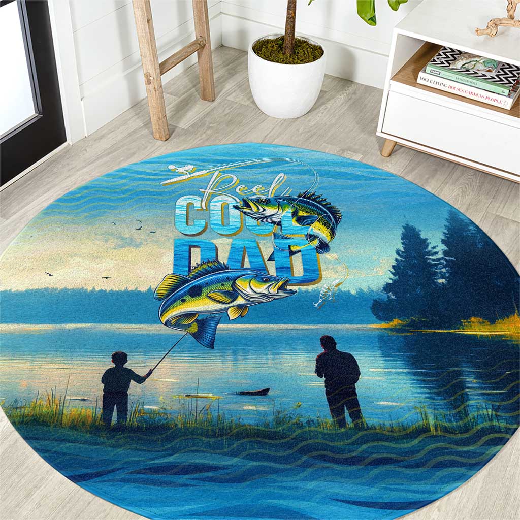 Reel Cool Dad Fishing Round Carpet Father Hooked on Love and Lakeside Moments