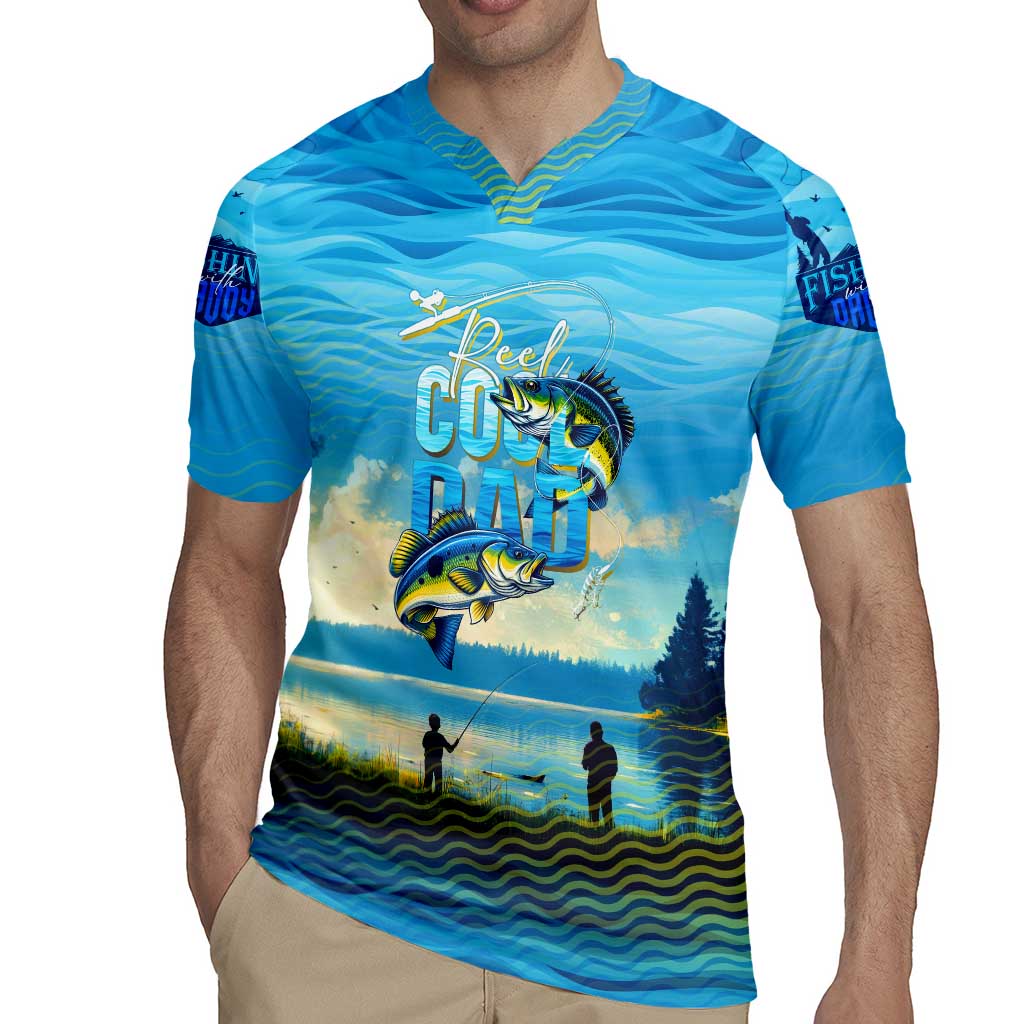 Reel Cool Dad Fishing Rugby Jersey Father Hooked on Love and Lakeside Moments