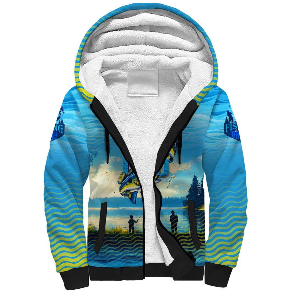 Reel Cool Dad Fishing Sherpa Hoodie Father Hooked on Love and Lakeside Moments