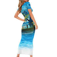 Reel Cool Dad Fishing Short Sleeve Bodycon Dress Father Hooked on Love and Lakeside Moments