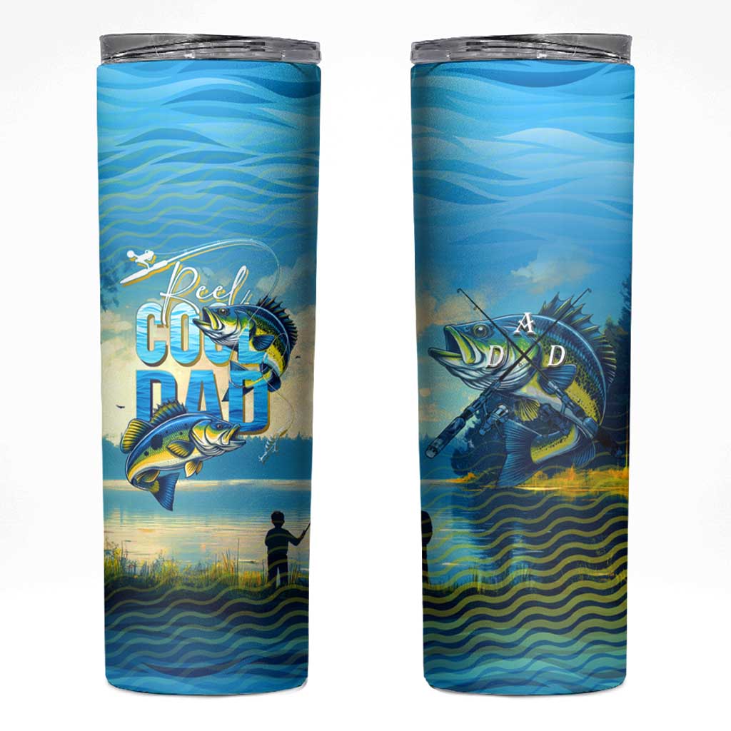 Reel Cool Dad Fishing Skinny Tumbler Father Hooked on Love and Lakeside Moments
