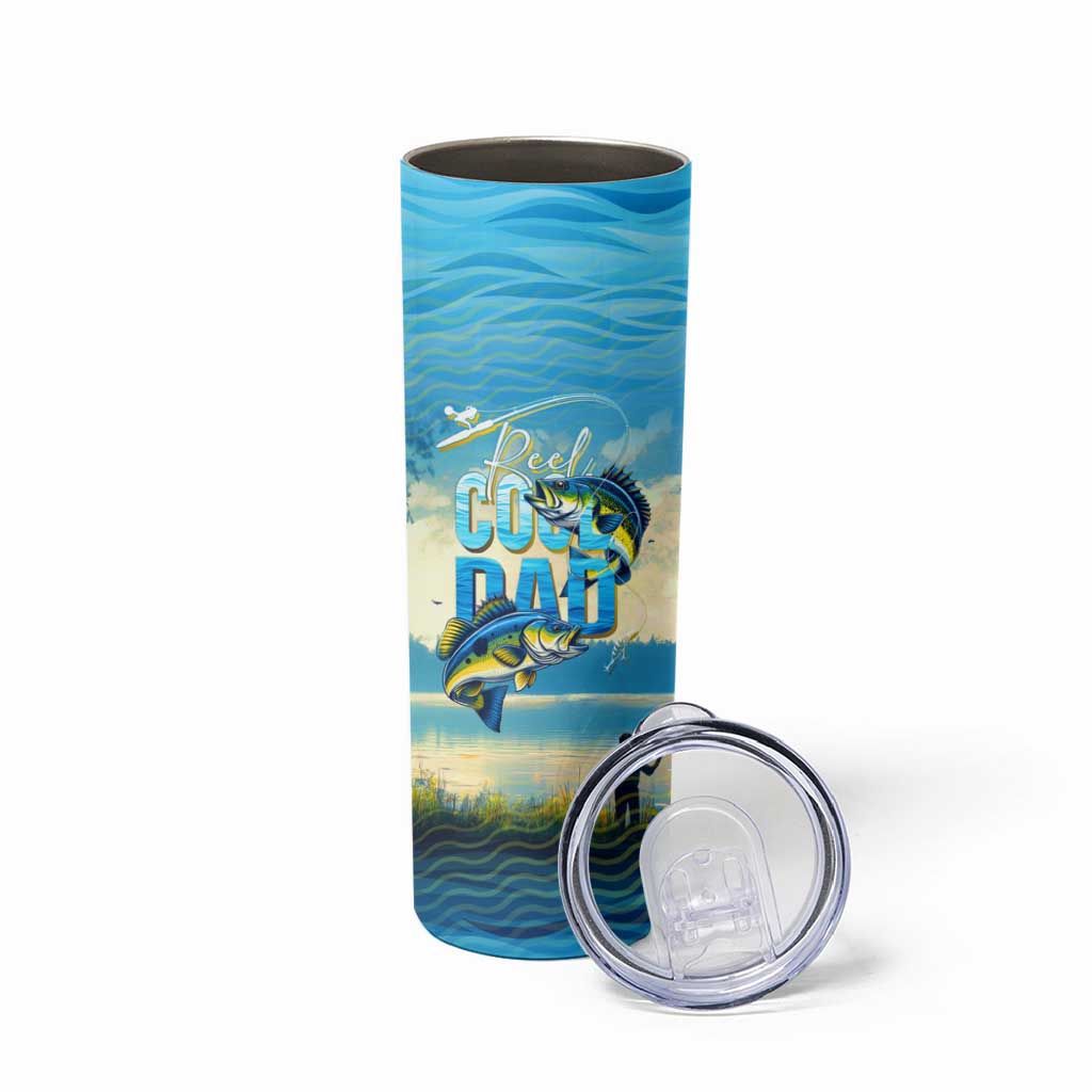 Reel Cool Dad Fishing Skinny Tumbler Father Hooked on Love and Lakeside Moments