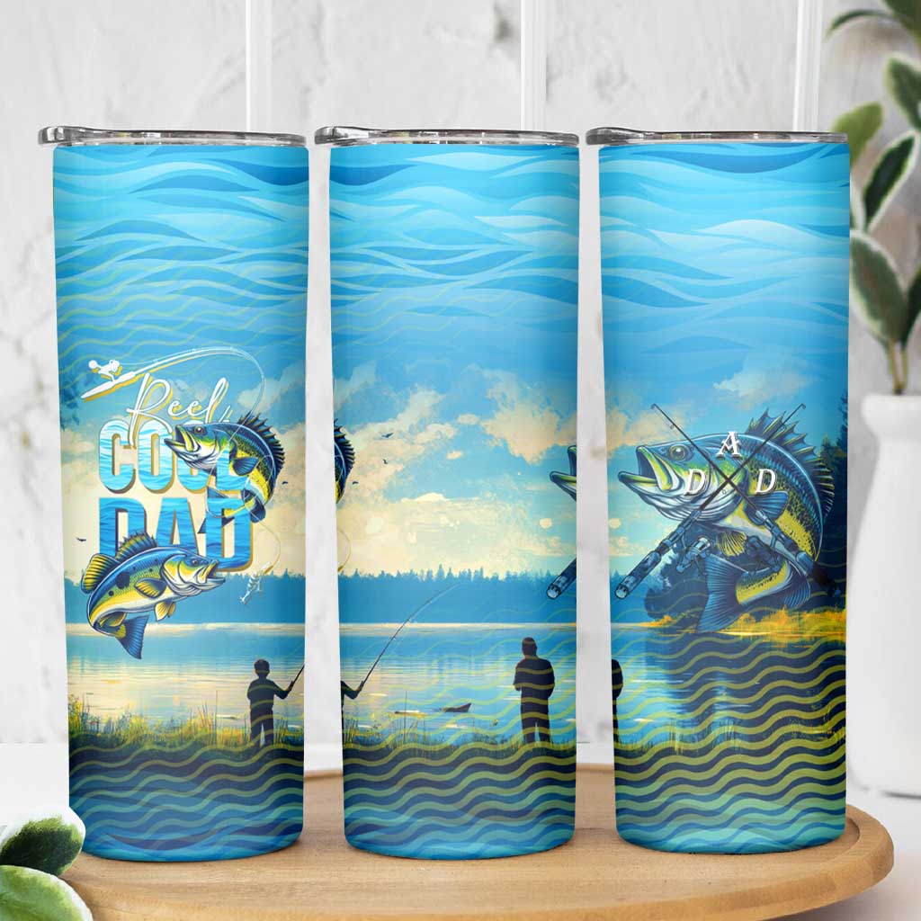 Reel Cool Dad Fishing Skinny Tumbler Father Hooked on Love and Lakeside Moments
