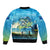 Reel Cool Dad Fishing Sleeve Zip Bomber Jacket Father Hooked on Love and Lakeside Moments