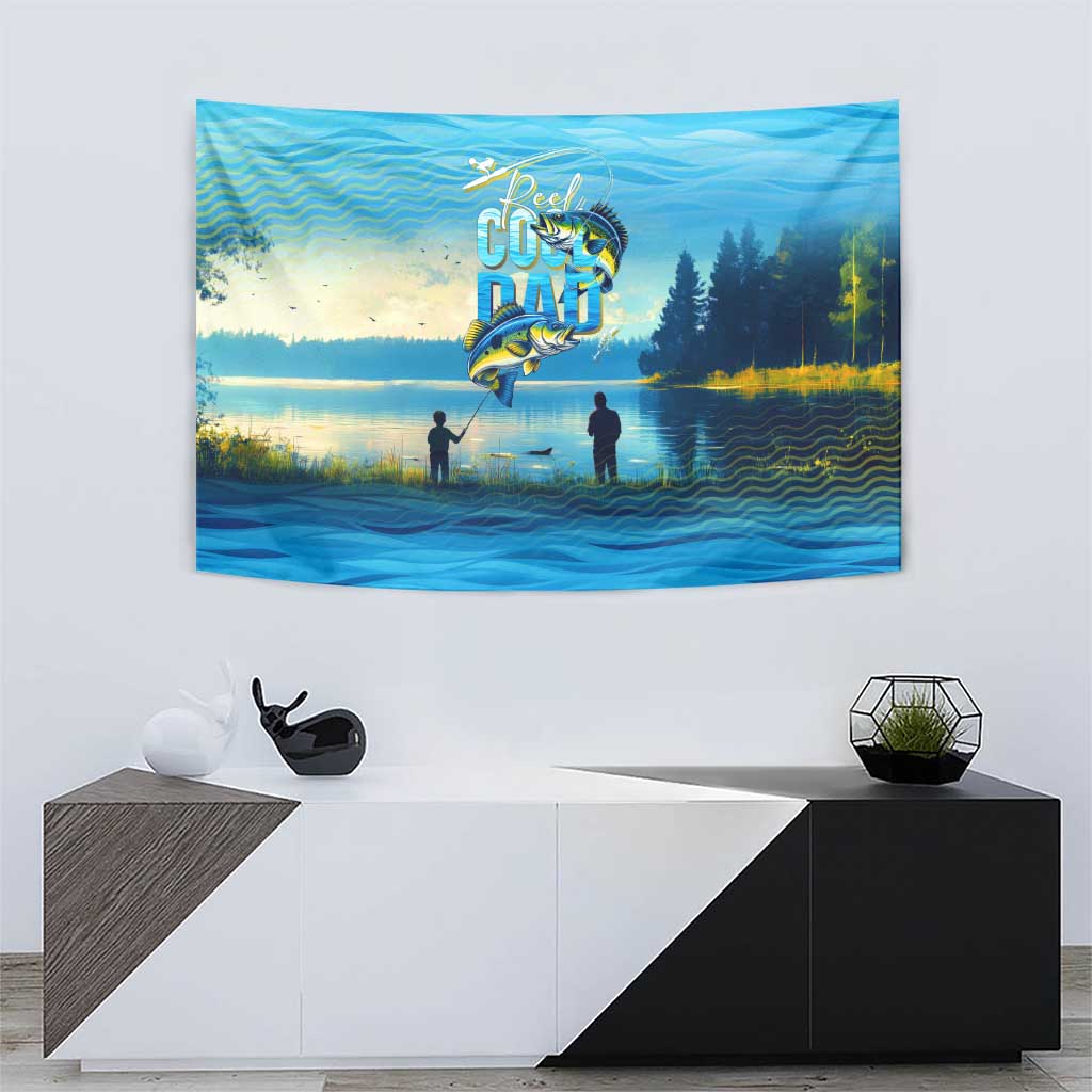 Reel Cool Dad Fishing Tapestry Father Hooked on Love and Lakeside Moments
