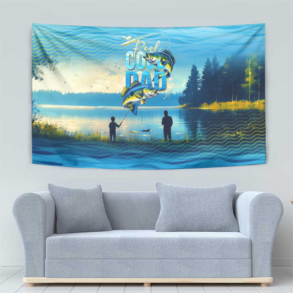 Reel Cool Dad Fishing Tapestry Father Hooked on Love and Lakeside Moments