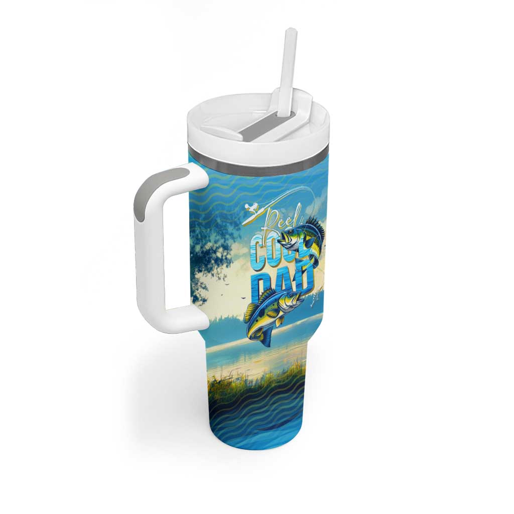 Reel Cool Dad Fishing Tumbler With Handle Father Hooked on Love and Lakeside Moments