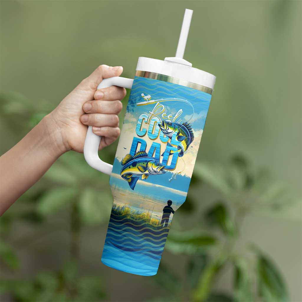 Reel Cool Dad Fishing Tumbler With Handle Father Hooked on Love and Lakeside Moments