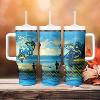 Reel Cool Dad Fishing Tumbler With Handle Father Hooked on Love and Lakeside Moments