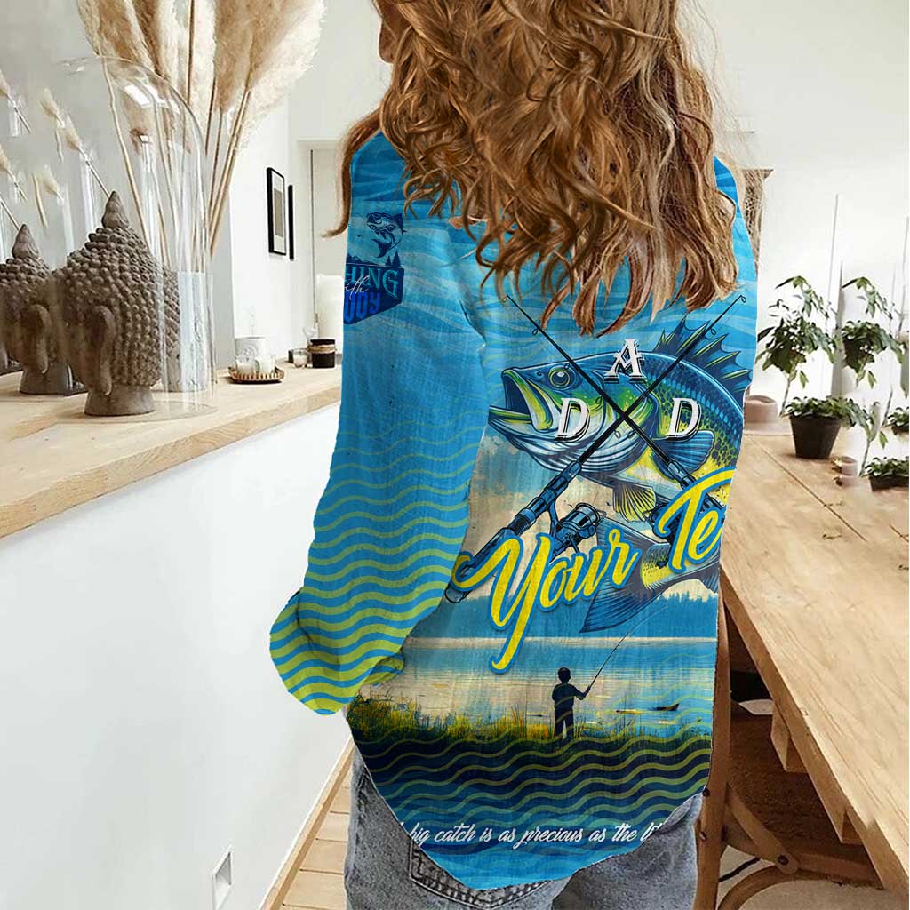 Reel Cool Dad Fishing Women Casual Shirt Father Hooked on Love and Lakeside Moments