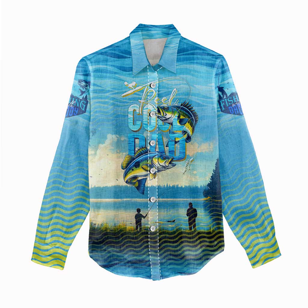 Reel Cool Dad Fishing Women Casual Shirt Father Hooked on Love and Lakeside Moments