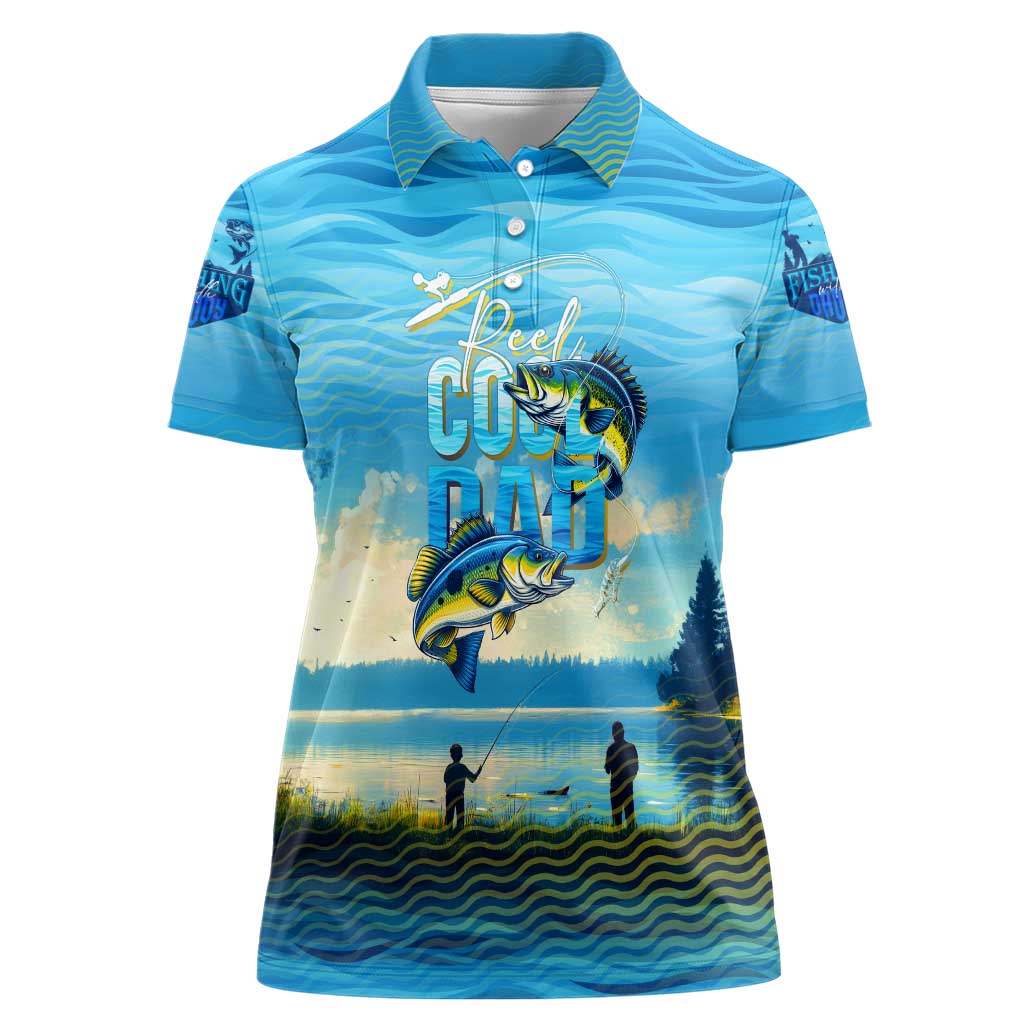 Reel Cool Dad Fishing Women Polo Shirt Father Hooked on Love and Lakeside Moments