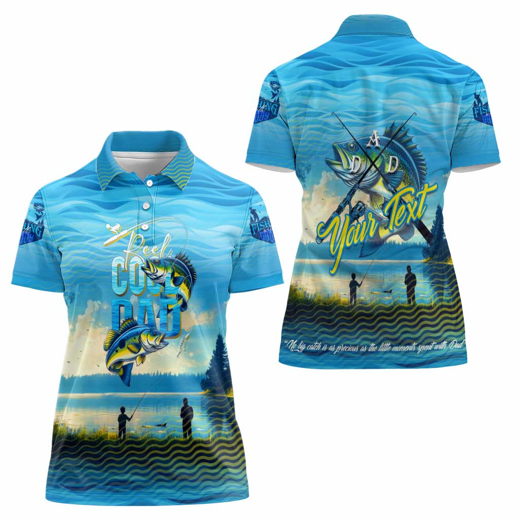 Reel Cool Dad Fishing Women Polo Shirt Father Hooked on Love and Lakeside Moments
