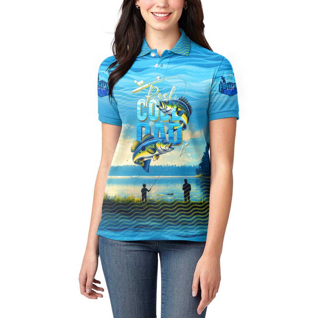Reel Cool Dad Fishing Women Polo Shirt Father Hooked on Love and Lakeside Moments