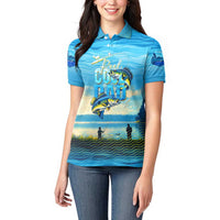 Reel Cool Dad Fishing Women Polo Shirt Father Hooked on Love and Lakeside Moments